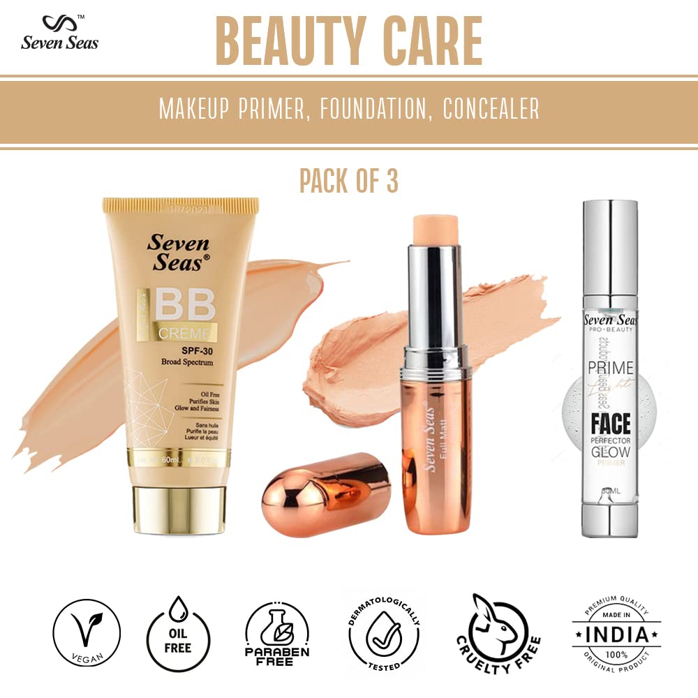 Seven Seas Face Makeup Set For Dark Skin Tone Daily Use Makeup Pack OF 3 (Nude)