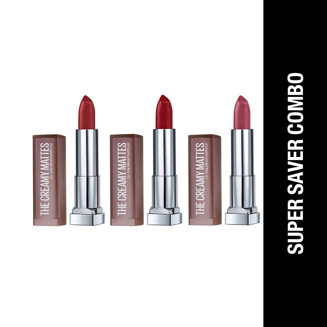 Maybelline New York Color Sensational Creamy Matte, Rich Ruby, Divine Wine and Touch of Spice Lipstick