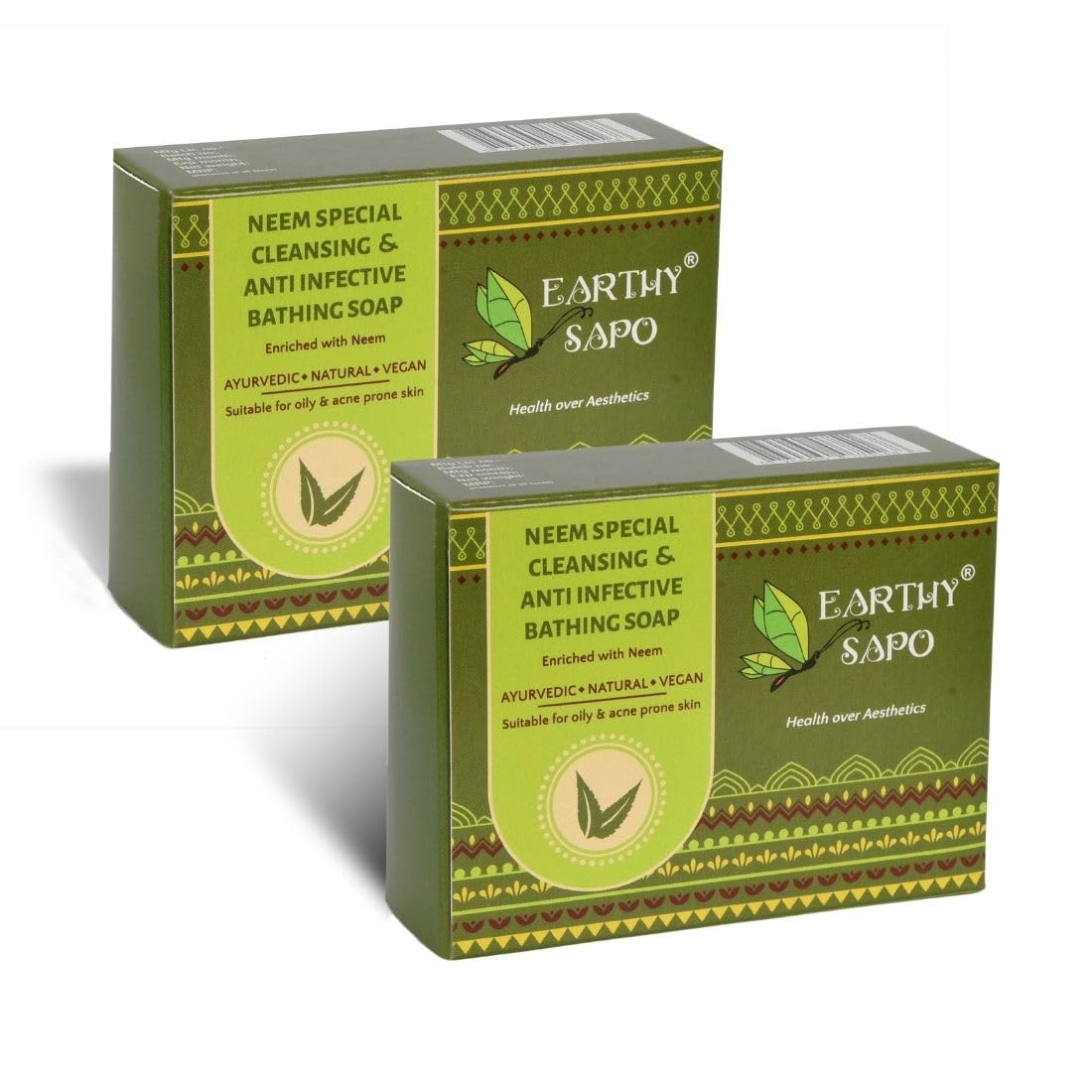 Earthy Sapo Handmade Neem Bathing Soap, 100g, Pack of 2 | Natural Cleansing Soap | Neem-Based Formula for Daily Use | Vegan, Eco-Friendly, Free from Chemicals