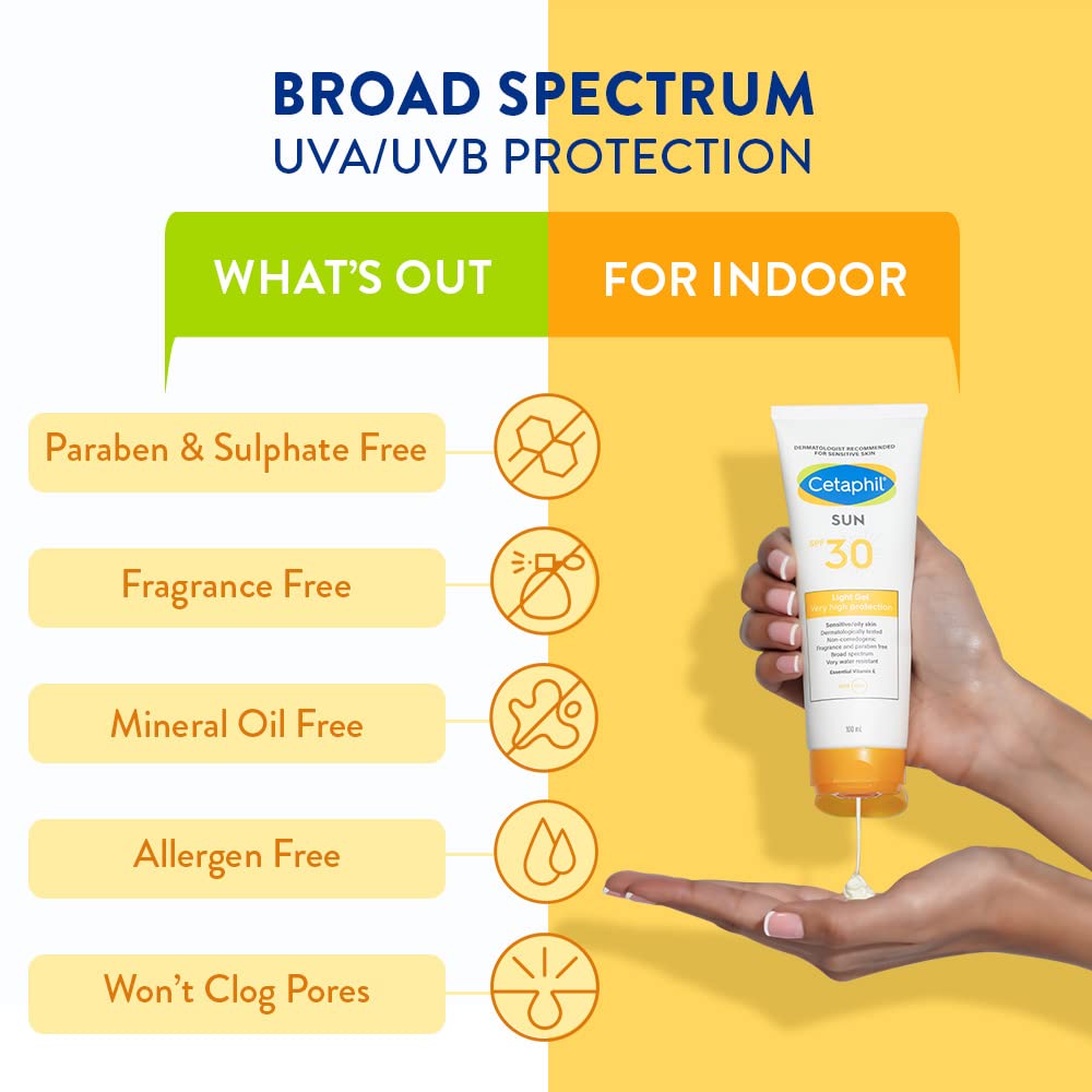 Cetaphil Sun Spf 30 Sunscreen Gel, White, Hydrate & Nourish With Chemical Free Sun Protection,100 ml