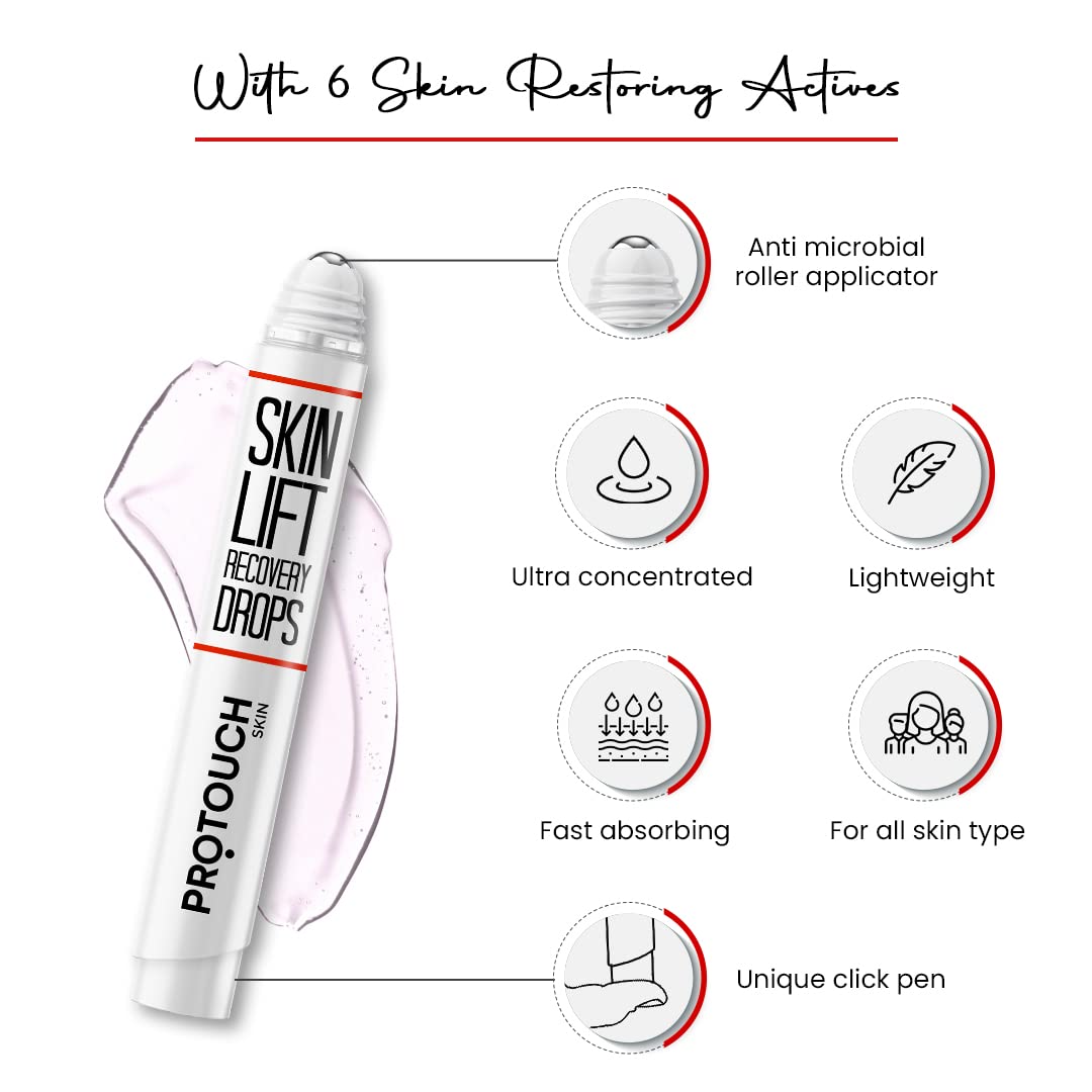 PROTOUCH Skin Lift Recovery Drops to Reduce Fine Lines & Wrinkles - Effective on Neck, Jawline, Chin, Forehead & Smile-Lines | All Skin Types (6 ML) Pack Of 1