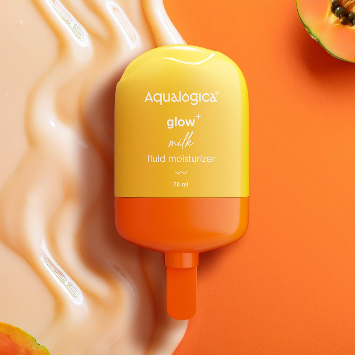 Aqualogica Glow+ Milk Fluid Moisturizer with Papaya & Vitamin C | Lightweight Milk-Like Texture | Brightens Skin | 48-H Deep Moisturization I For Normal To Combination Skin | Non Sticky, Quick Absorbing & Hydrating | 70 ml