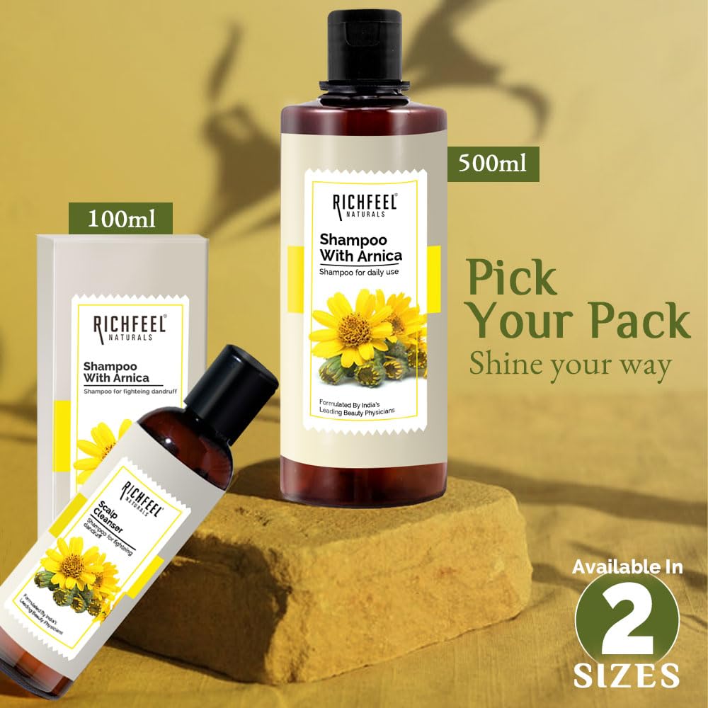 Richfeel Arnica Anti Dandruff Shampoo - Clears Dandruff Flakes, Relieves Excessive Oil, and Soothes Itching | 100 ml