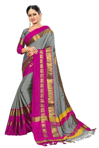 PAREVDEE Women's  Dobby Cotton Saree With Blouse Piece