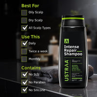 Ustraa Intense Repair Shampoo - 250 ml - Set of 2 | Fiber Restoration Technology | Helps Protect & Restore Hair Bonds | with Black Rice, Quinoa Extracts & Keratin | No SLS, No Paraben