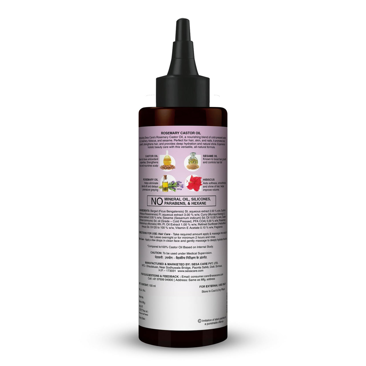 Sesa Ayurvedic Rosemary Hair Oil with Castor Oil & Sesame, Hibiscus For Hair Growth Strengthens Roots Controls Hair Fall and Moisturising Dry Skin - 200ml