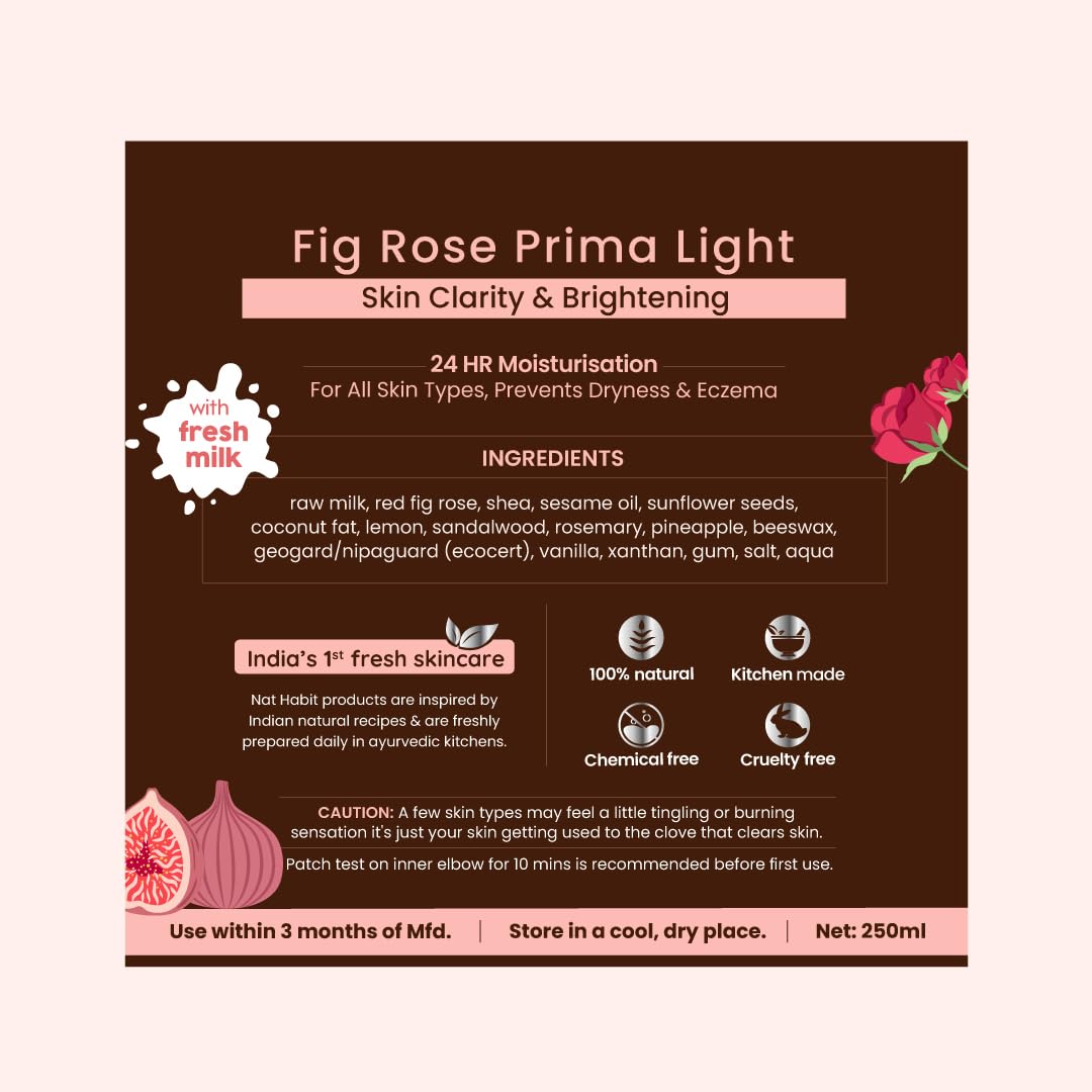 Nat Habit Fresh Whipped Body Lotion, Fig Rose PrimaLight Fresh Malai Lotion, For Skin Brightening & 24HR Moisture Protection, 250 ml (Pack of 2)