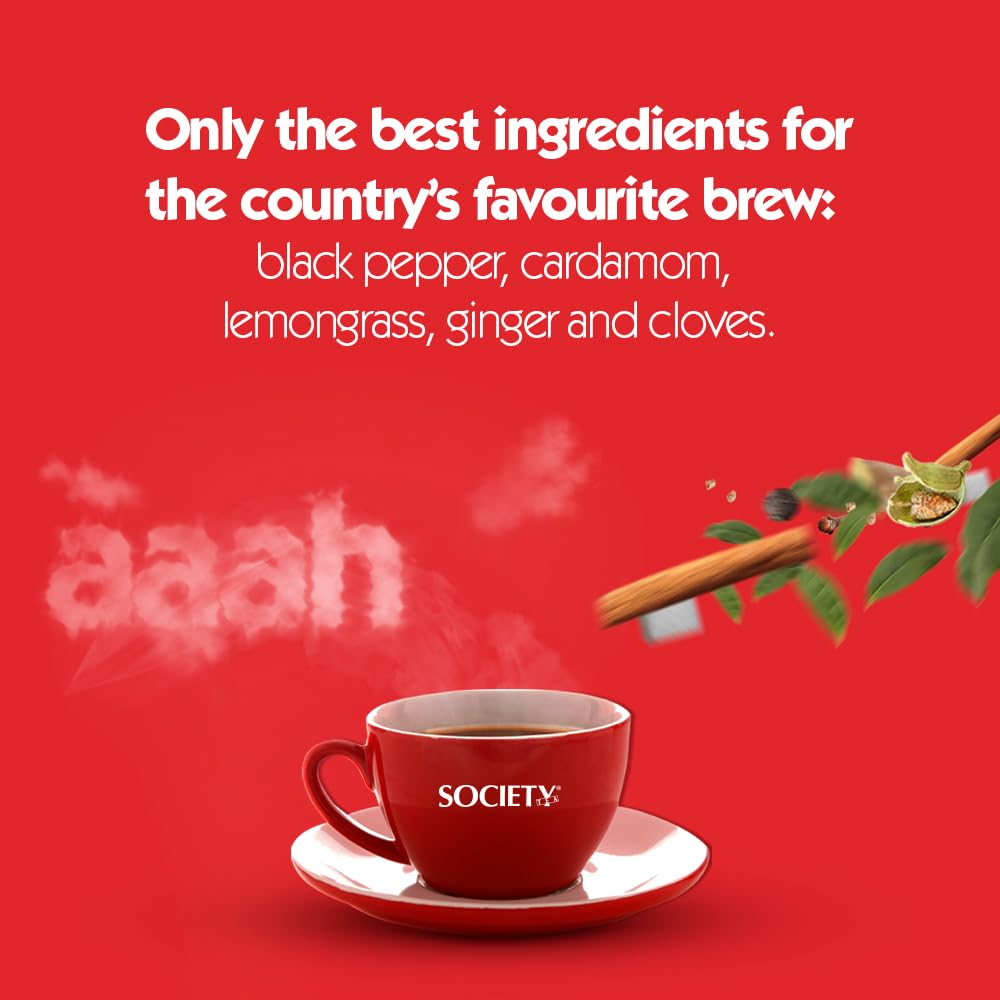 Society Tea Masala Chai | 250 g | Pack of 1 | 100% Assam | Enriched with Cardamom Ginger Cloves Black Pepper and Lemongrass | Classic Masala Tea | Refreshing | All Natural | No preservatives