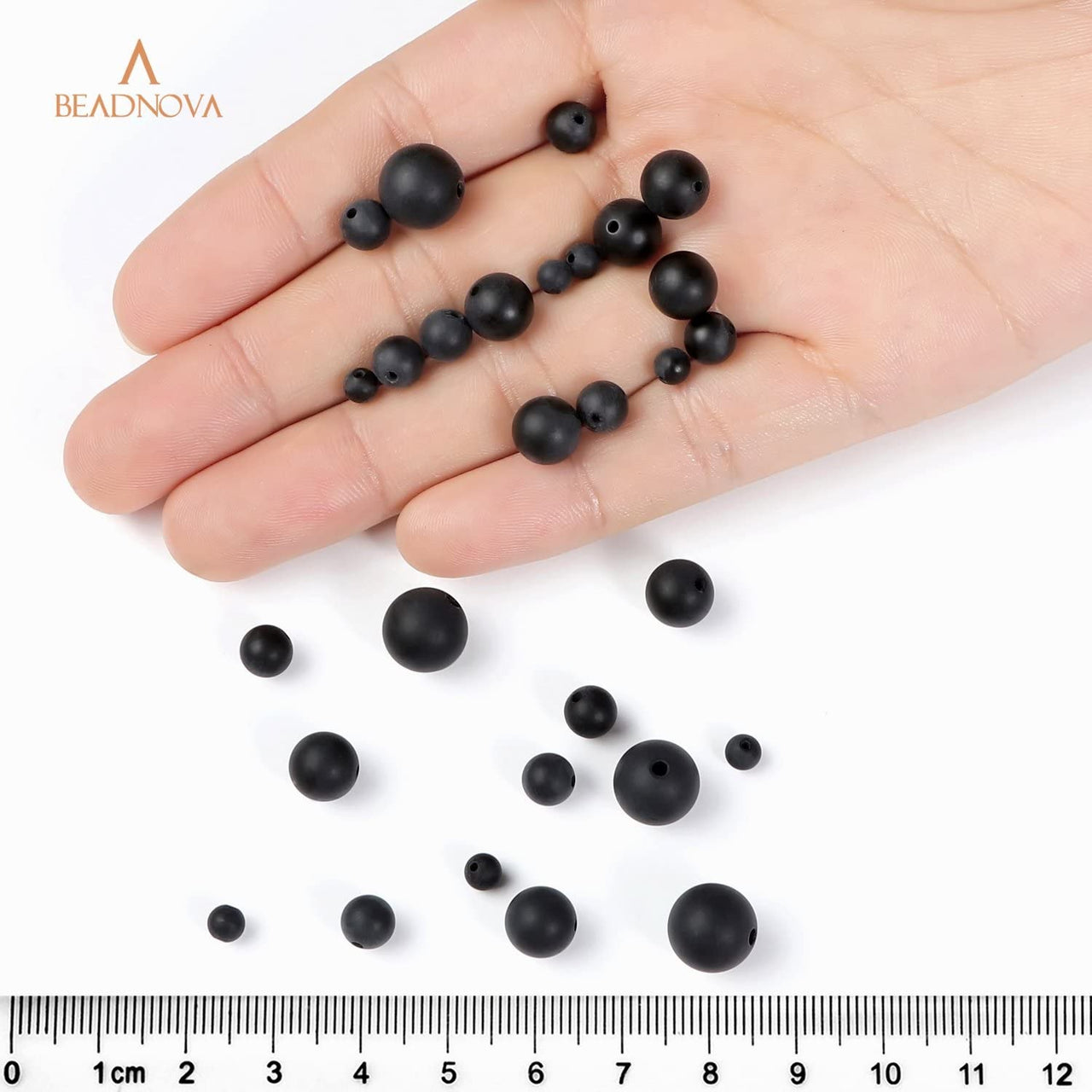 BEADNOVA Black Matte Onyx Beads Natural Crystal Beads Stone Gemstone Round Loose Energy Healing Beads with Free Crystal Stretch Cord for Jewelry Making (8mm, 45-48pcs) 8mm 13) Black Matte Onyx Beads