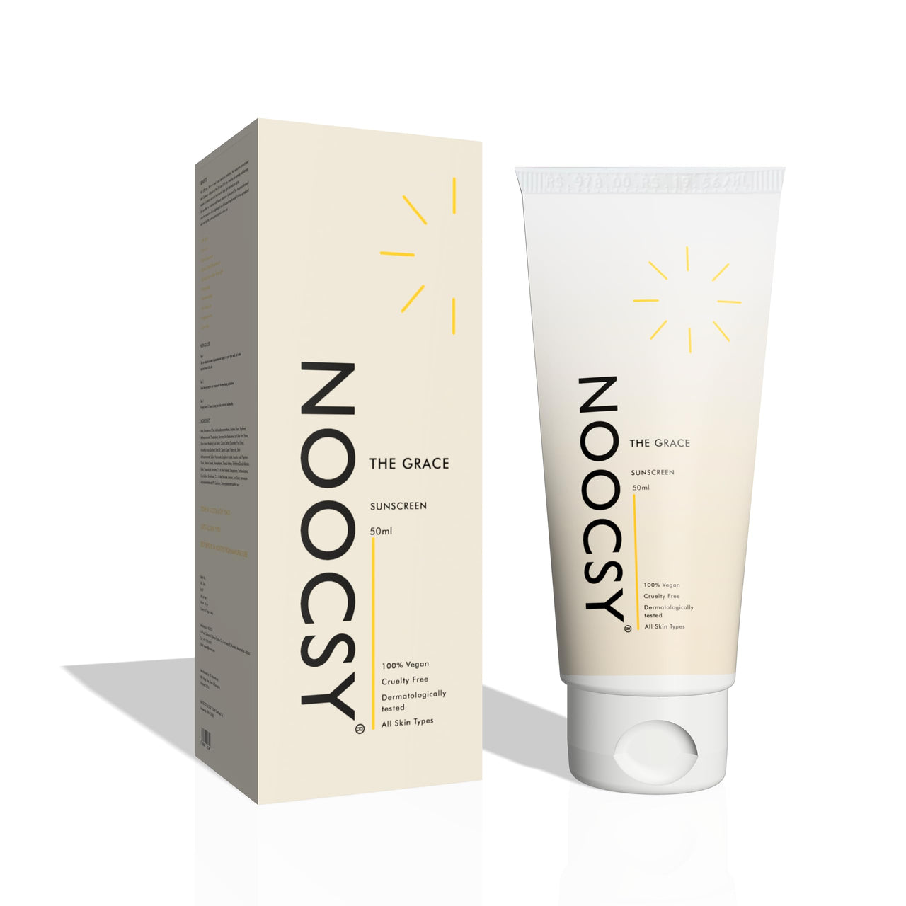 NOOCSY The Grace Sunscreen Spf 50+ Pa++++ With Zinc Oxide, Titanium Dioxide And Hyaluronic Acid | Lightweight With Multi-Vitamins | No White Cast | For Men & Women | 50 G, All