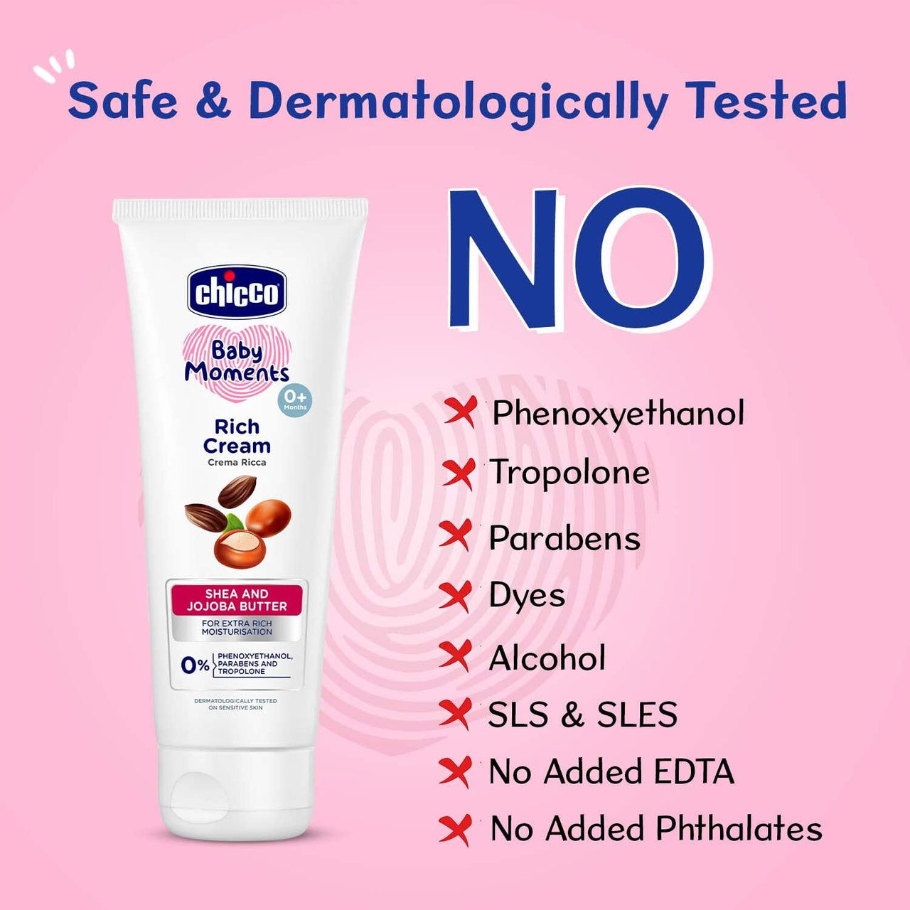 Chicco Baby Moments Rich Cream for Newborn Babies with Shea & Jojoba Butter, 100g| Rich Moisturization and Dryness Prevention |Dermatologically Tested |Phenoxyethanol, Parabens & Lauryl sulphates free