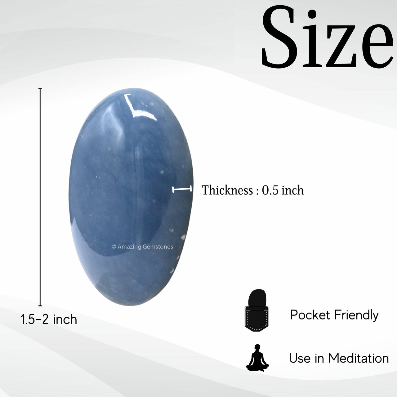 Angelite Palm Stone - Hot Massage Worry Stone for Natural Body Chakra Balancing, Reiki Healing and Crystal Grid Angelite