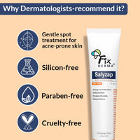 Fixderma Salyzap Day Time Gel For Acne, With Salicylic Acid, For Acne Scars, Pimples, Unclogs pores, Exfoliates, Soothes Acne And Redness Reduces Breakouts, Suitable for Oily And Acne-Prone Skin, 20ml