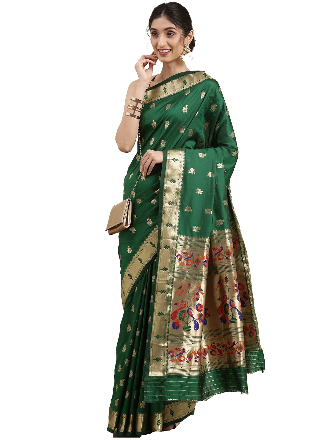 Pandadi Saree Women's  Paithani Silk Saree With Blouse Piece