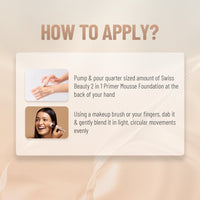 Swiss Beauty Primer Mousse Foundation Weightless Smooth & Velvet Touch, Face Makeup, Beige, 30ml