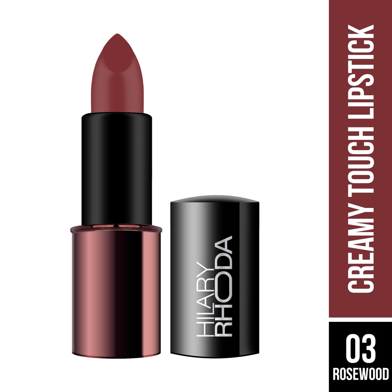 Hilary Rhoda Creamy Touch Lipstick | Infused with Olive Oil, Shea Butter & Vitamin E | Highly Pigmented & Creamy Texture | Long Lasting & Keeps Lips Moisturising - 4g (Rosewood - Shade 03)