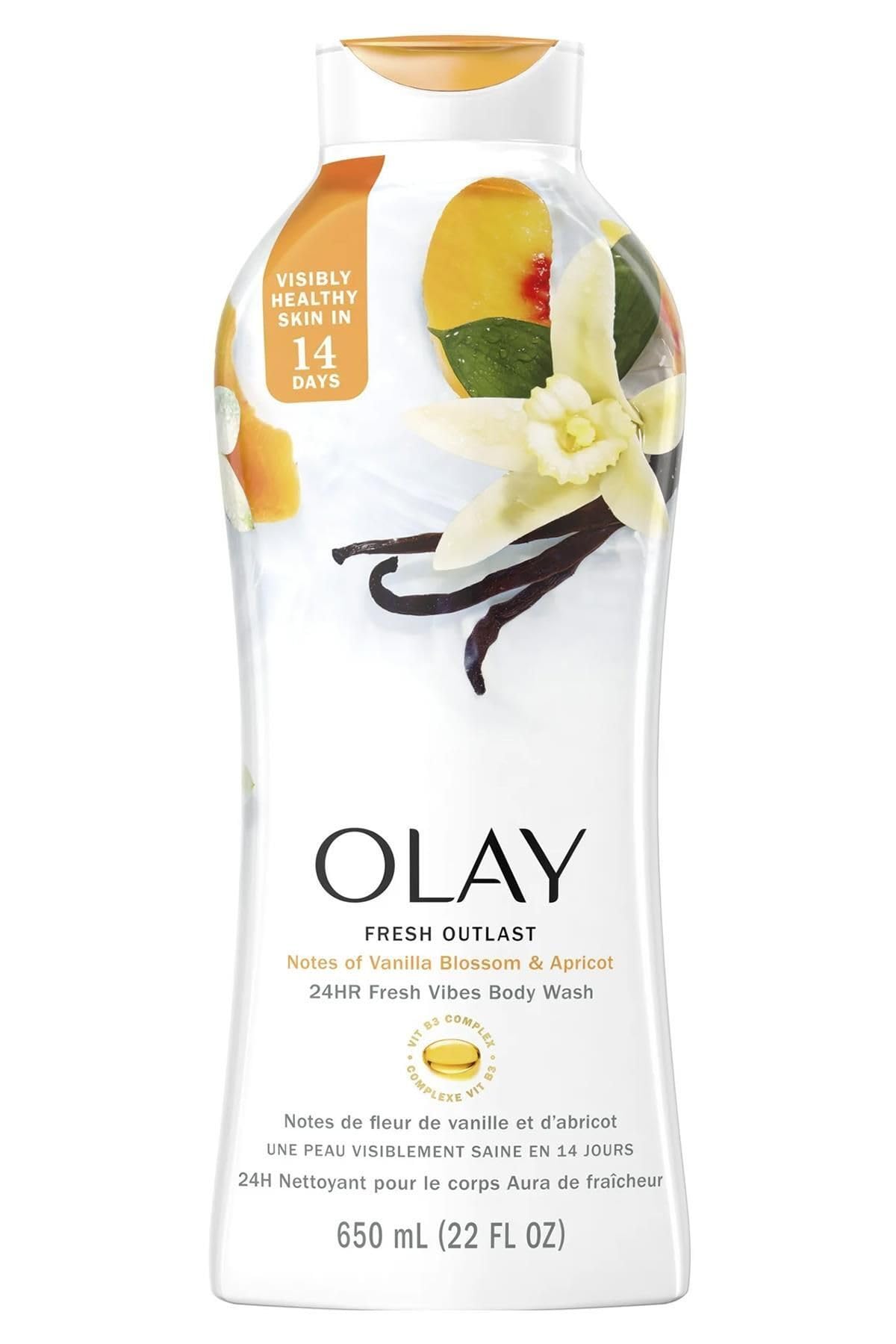 Olay Fresh Outlast Vanilla Blossom & Apricot Body Wash, 22 fl oz/650ml