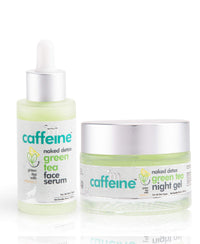 mCaffeine Green Tea Night Hydration Routine with Face Serum & Night Gel | Enriched with Vitamin C | Soothing & Calming Aroma | Pack of 2