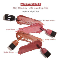 Kiro Four Play Non-Stop Airy Matte Liquid Lip Stack – Ultimate Quad, 6ml | 4 Nude Lipstick Shades | Long-lasting, Transfer-proof, Hydrating, Lightweight | Infused with Avocado & Apricot Oils