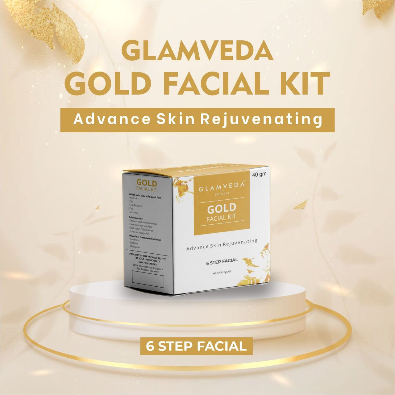 Glamveda Gold Advance Skin Rejuvinating Facial Kit Pack Of 2 | 6 Steps facial Kit | 80 gm