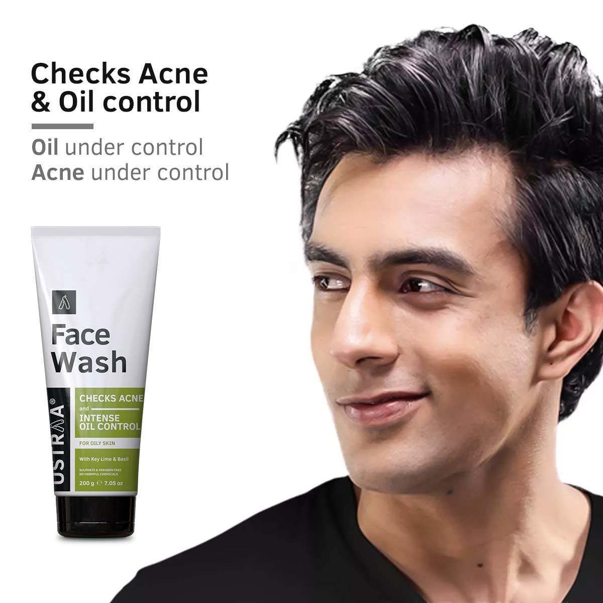 Ustraa Oil Control Pack (Dermatologically Tested Face Wash Oily skin - 200g & Moisturising Cream Oily skin 100g)- Moisturizes & Hydrates Skin, No Harmful Chemicals