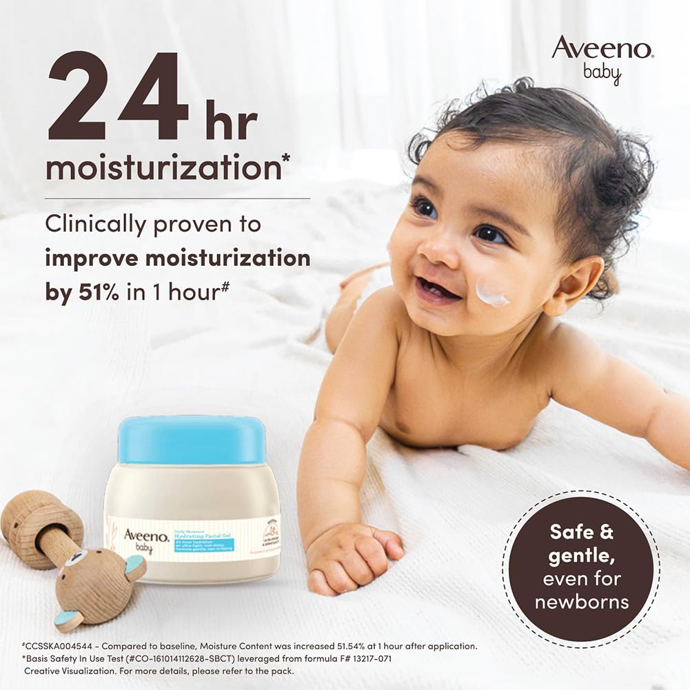 Aveeno Baby Daily Moisture Hydrating Facial Gel (Cream) 60g I Ultra-light | 24 hours moisturisation Face cream | Triple oat extract & avocado oil I Paediatrician recommended