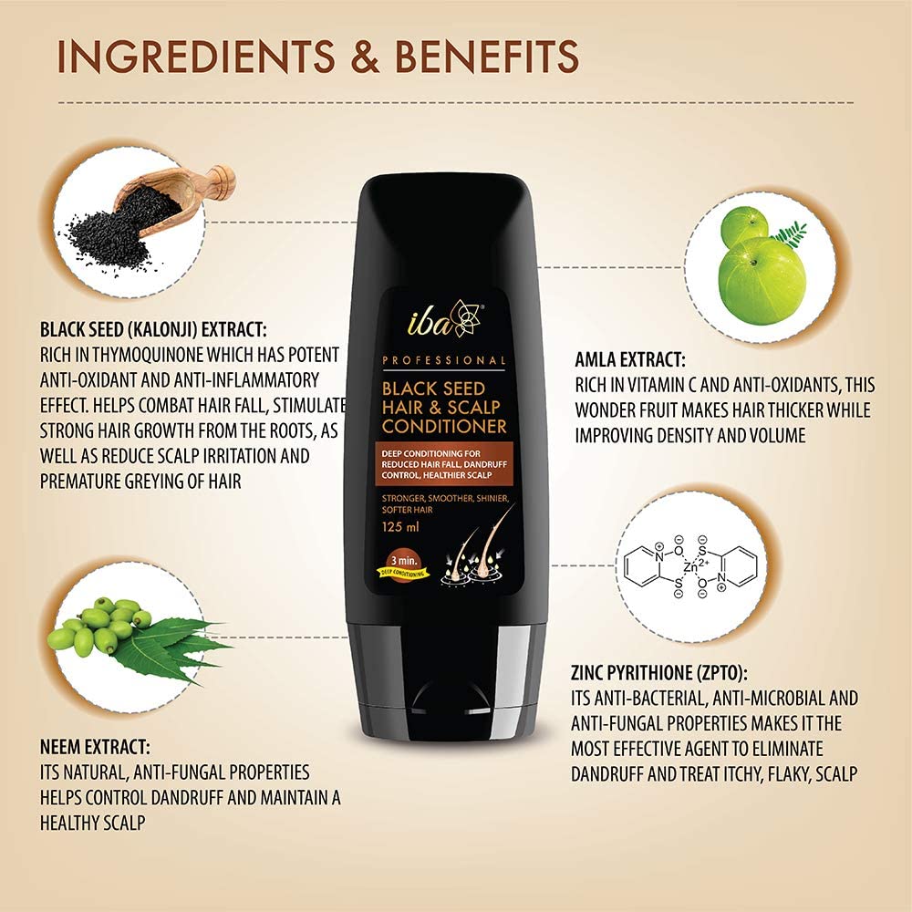 Iba Professional Black Seed Hair Scalp Conditioner | Kalonji Extract For Hair Fall Dandruff Itchy Scalp | For All Hair types | No Sulfate No Paraben | Halal Certified & Vegan - 125 ml