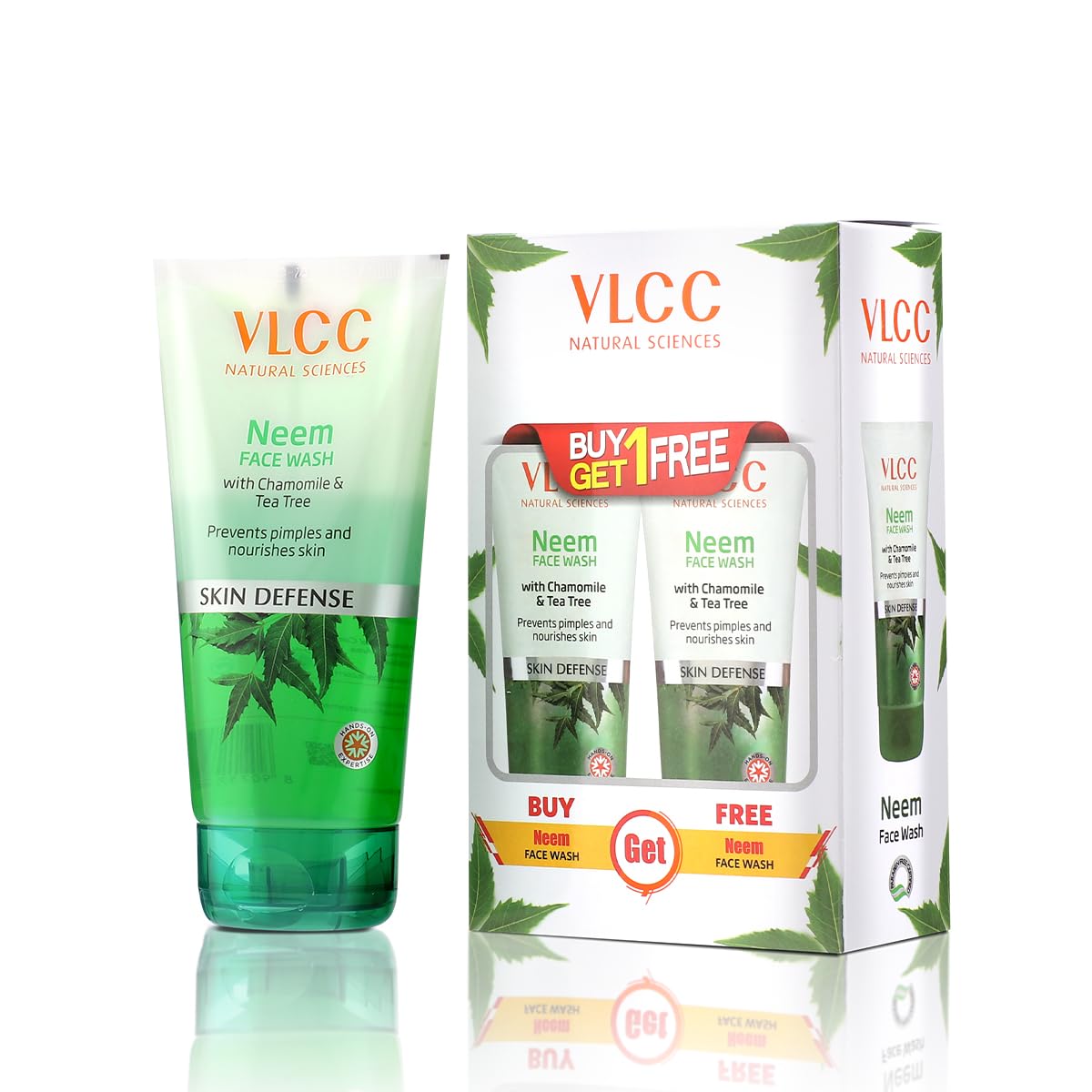 VLCC Neem Face Wash - 150ml X 2 | Buy One Get One (300ml) | Fights Acne, and Pimples | Soothe Skin Inflammation and Irritation | With Neem, Chamomile, Tea Tree, Eucalyptus & Carrot seed.