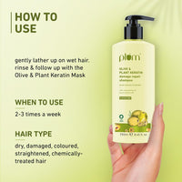 Plum Olive & Plant Keratin Damage Repair Shampoo | Sulphate-Free Shampoo | With Olive Oil, Plant Keratin, Macadamia Oil | Strengthens & Smoothens Hair, Conditions & Adds Shine to Hair | For Damaged, Salon-Treated Hair | 250 ml