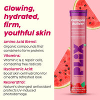 PLIX - THE PLANT FIX Collagen Builder Bubbly Effervescent - 15 Tablets (Watermelon) for Hydrated Skin & Anti-Aging | Amino Acid Blend For Collagen Production | Vitamin C & E | 100% Vegan