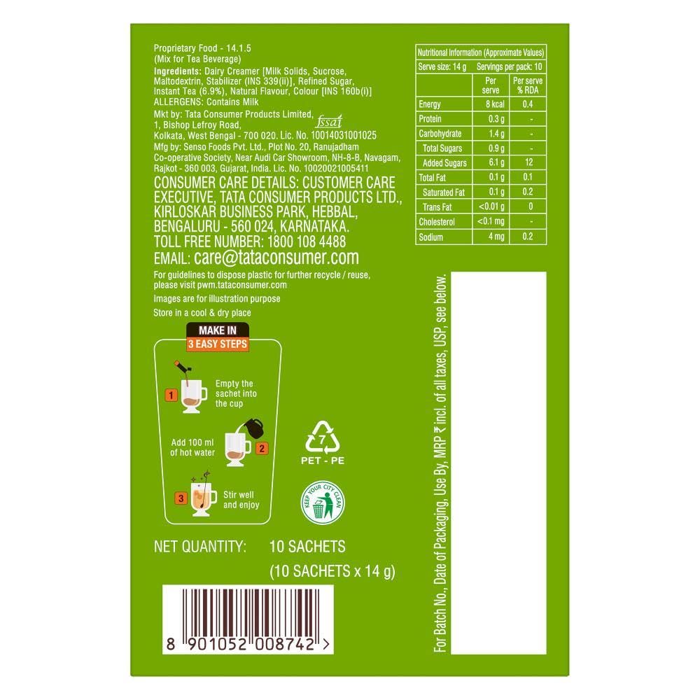 Tata Tea Gold All-in-1 Instant Premix Cardamom Tea, 14g Per Serve, Quick & Easy To Make Cardamom Tea, 10 Sachets