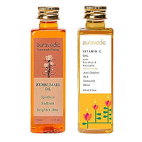 Auravedic Kumkumadi tailam for face Kumkumadi face oil for glowing skin and Vitamin C oil face serum with Rosehip oil 100 ml pack of 2 Vitamin C serum Kumkumadi oil body oil after bath for daily use