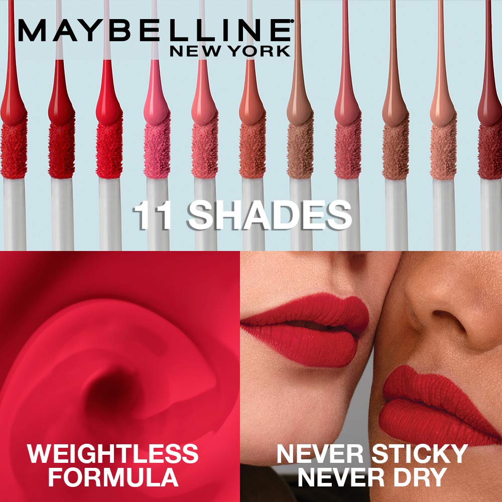 Maybelline New York Lipstick, Matte Finish, Non-Sticky and Non-Drying, Sensational Liquid Matte, Best Babe, 7ml