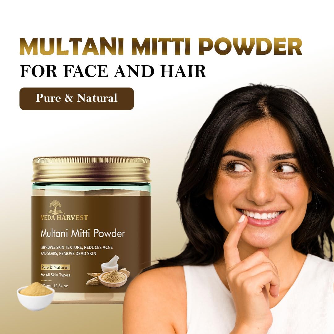 Veda Harvest Multani Mitti Powder 350g – 100% Natural Fuller's Earth & Bentonite Clay for Skin & Hair | Exfoliates, Soothes, Nourishes & Smoothens