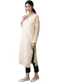 Ada Lucknowi Hand Embroidered Traditional Chikankari Georgette Kurta Kurti with Slip for Women