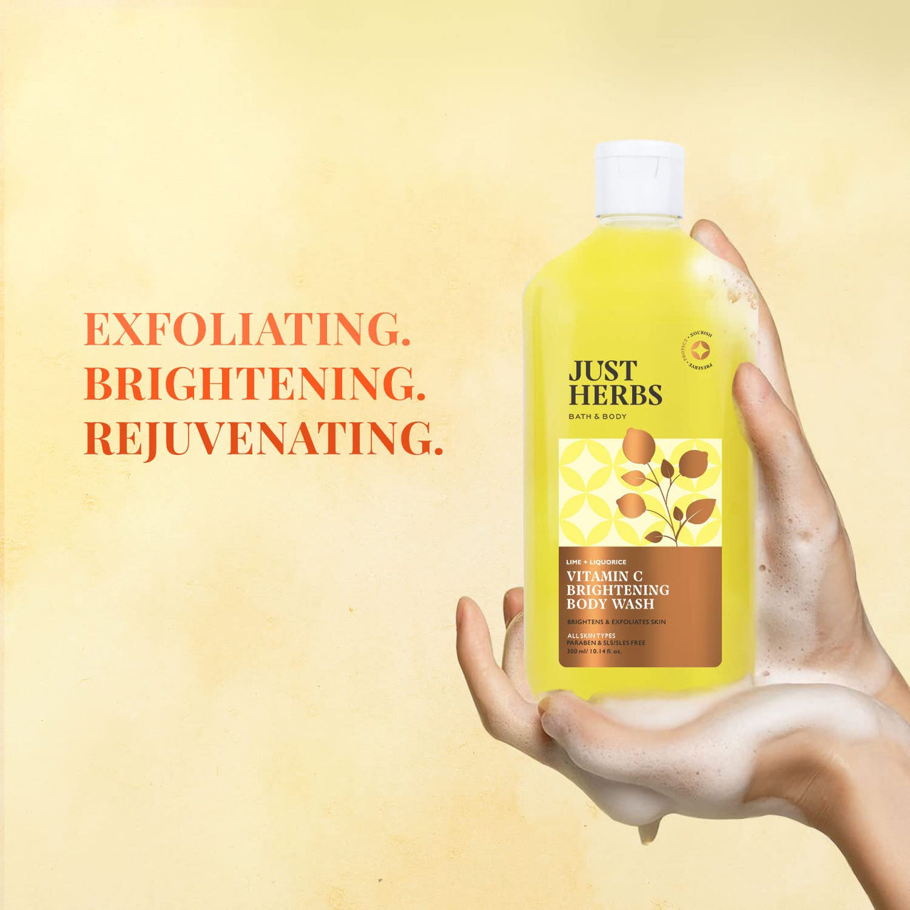 Just Herbs Deep Cleansing Cooling Body Wash 300 ml & Just Herbs Vitamin C Skin Brightening Exfoliating Lime + Liquorice Body Wash for 300 ml Combo