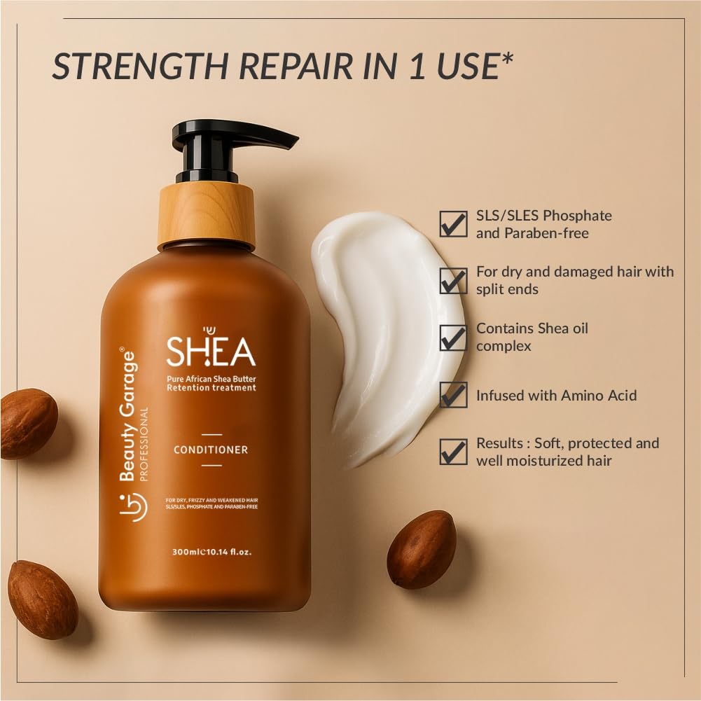 Beauty Garage African Shea Butter Hair Conditioner for Dry Frizzy Hair | 300ml | Hair Conditioner for Women and Men | Intense Nourishment for Dry & Frizzy Hair
