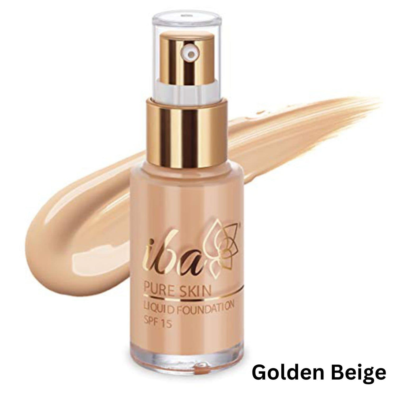Iba Pure Skin Liquid Foundation - Golden Beige 30ml | Full Coverage | Long Lasting | Lightweight | Oil Free Dewy Finish | SPF 15 | 100% Natural Vegan & Cruelty Free