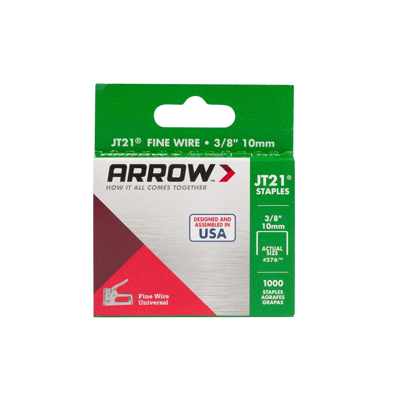 Arrow 276 JT21 Thin Wire Staples for Staple Guns and Staplers, Use for Upholstery, Crafts, General Repairs, 3/8-Inch Leg Length, 7/16-Inch Crown Width, 1000-Pack 1000 Count (Pack of 1)