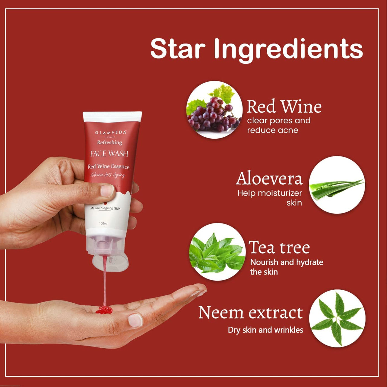 GLAMVEDA Red Wine Peel Off Mask - Anti-Aging, De-Tan & Glowing Skin Treatment. Removes Blackheads, Dark Spots, Minimizes Wrinkles, Suitable for All Skin Types, 100g
