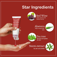GLAMVEDA Red Wine Peel Off Mask - Anti-Aging, De-Tan & Glowing Skin Treatment. Removes Blackheads, Dark Spots, Minimizes Wrinkles, Suitable for All Skin Types, 100g