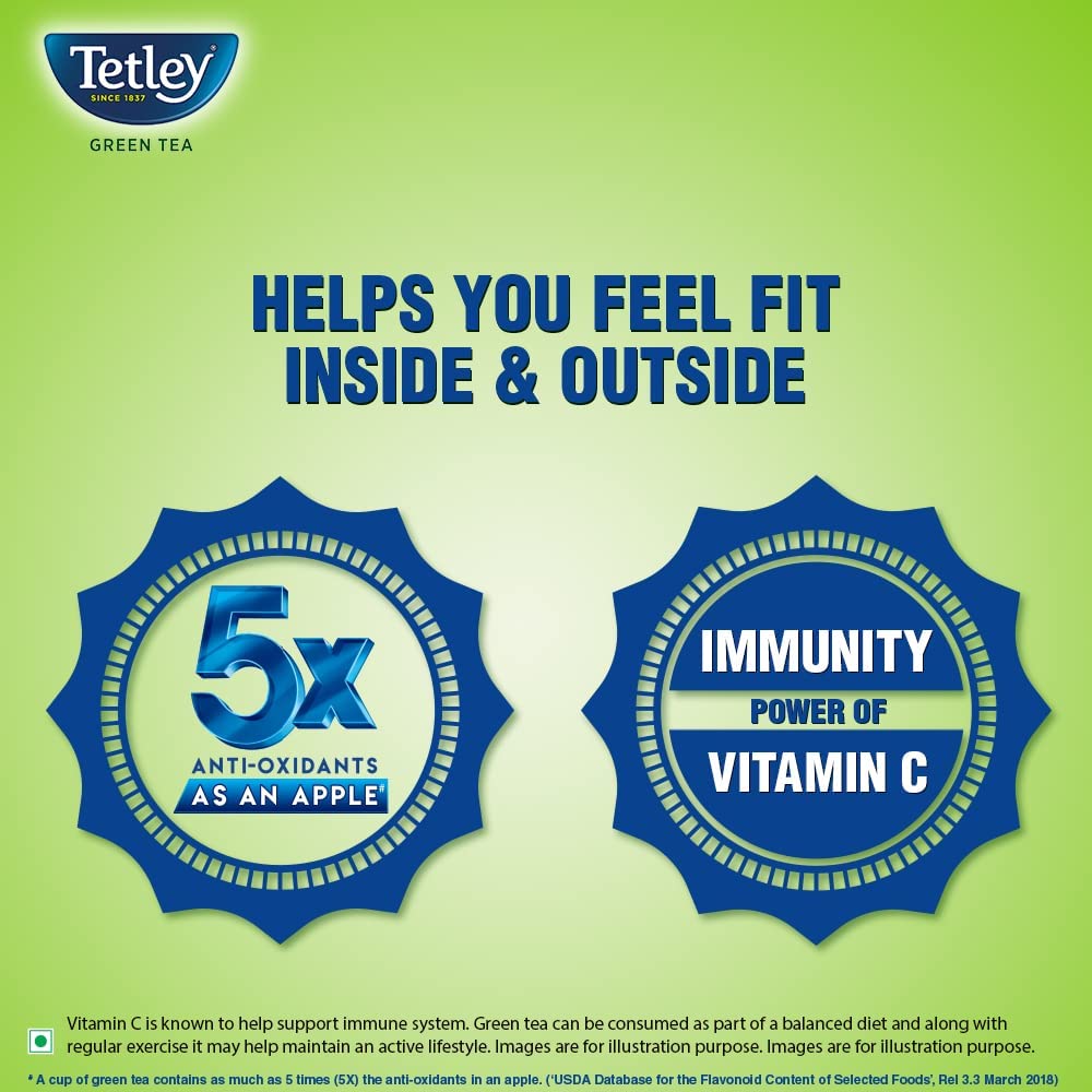 Tetley | Green Tea With Tulsi | Immune With Added Vitamin C | 25 Tea Bags, 30 Grams