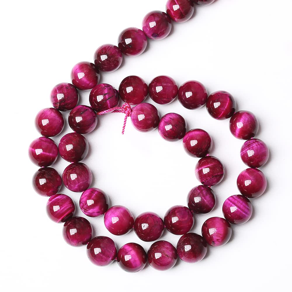 32PCS 12mm Natural Stone Beads Rose Red Tiger Eye Gemstone Round Loose Beads Crystal Healing Energy Jewelry Making DIY Bracelet 15" Rose Red Tiger Eye Stone