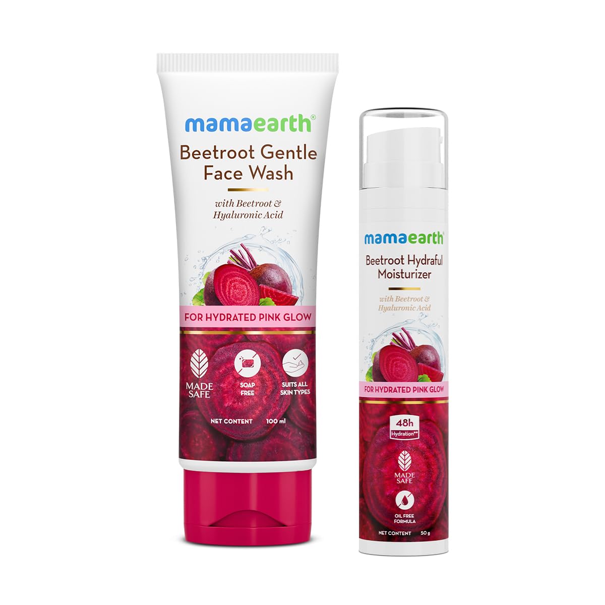 Mamaearth Beetroot Natural Pink Glow Combo | Beetroot Gentle Face Wash (100ml) & Beetroot Hydraful Moisturizer (50ml) | Gives Natural Pink Glow | Cleanses, Hydrates and Moisturizes | Combo Pack