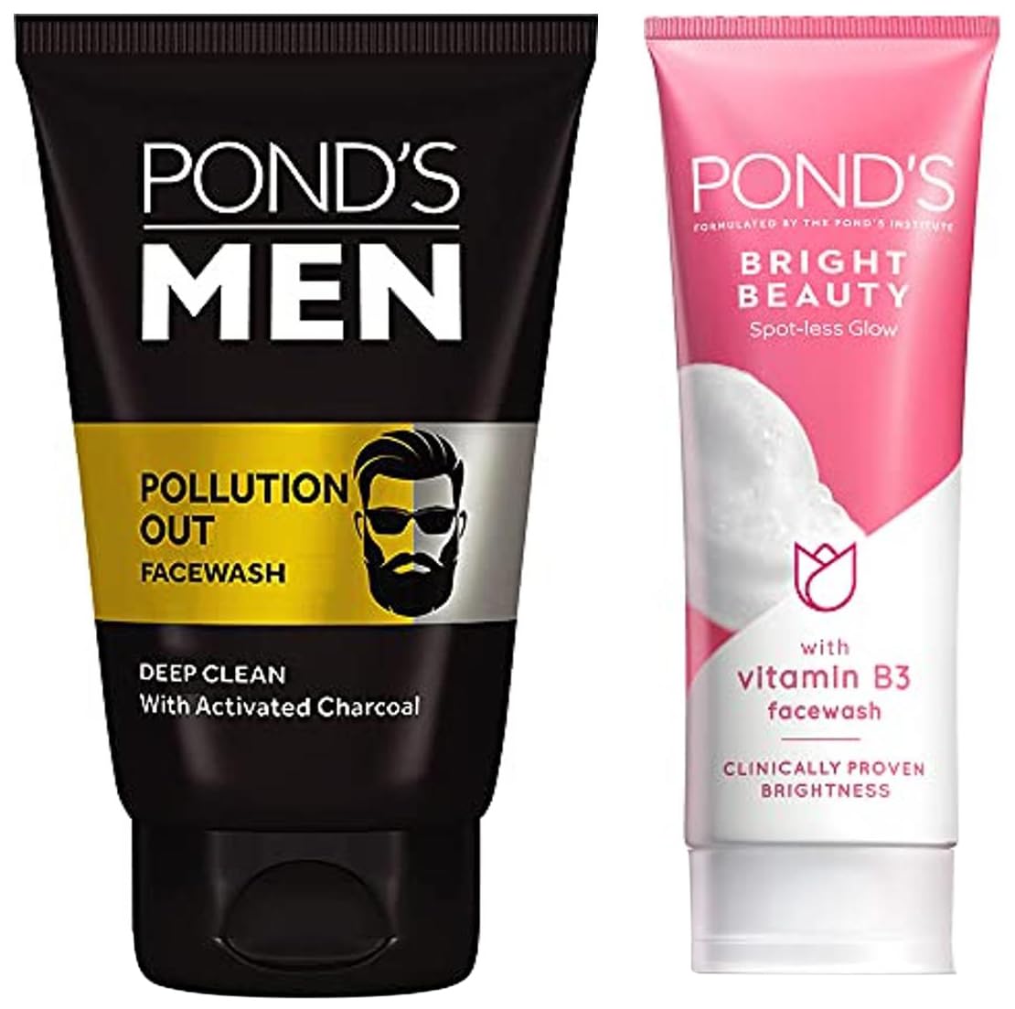 POND's Bright Beauty Spot-less Glow Face Wash, 100g & Pond's Men Pollution Out Activated Charcoal Deep Clean Facewash, 100 G