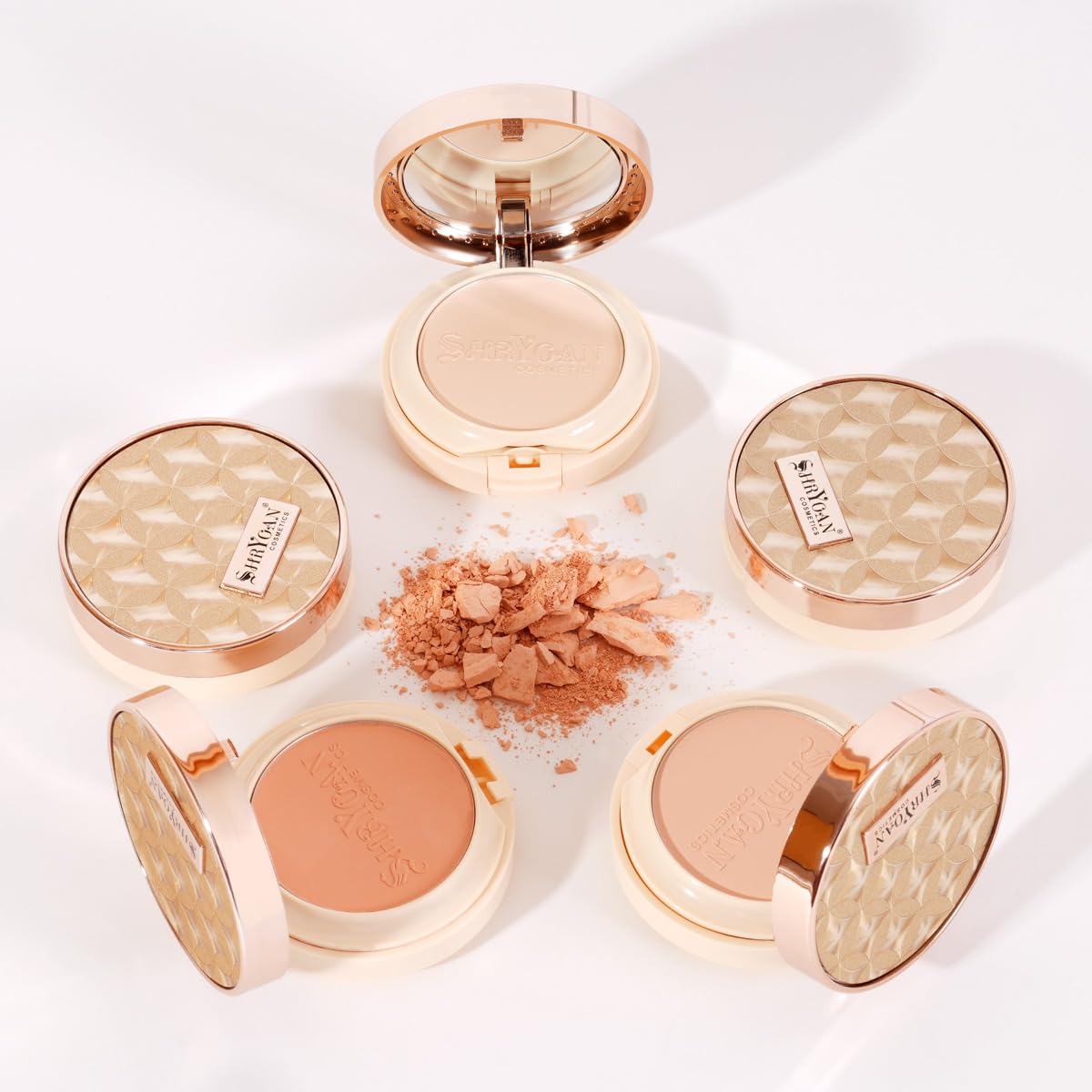 Shryoan 2 IN 1 Oil Control Compact Powder Full Coverage White Tone with Mirror Fair Skin Matte Finish Double Beige Shades with Oval Makeup Brush (SH02)