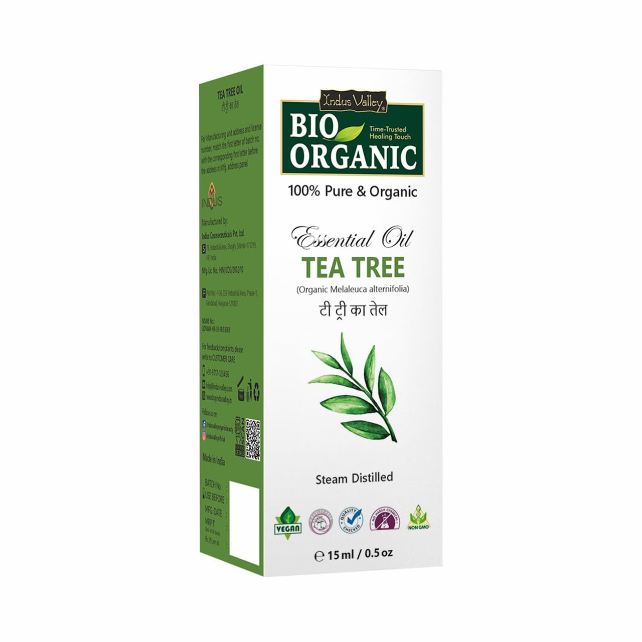 Indus Valley 100% Pure Natural & Organic, Undiluted Tea Tree Essential Oil with Therapeutic Grade & Glass Dropper for Skin, Hair Care -15ml