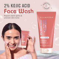 Glamveda 2% Kojic Acid Face Wash With 1% Niacinamide & Alpha Arbutin for dark spot & uneven skin tone clear glow 150ml
