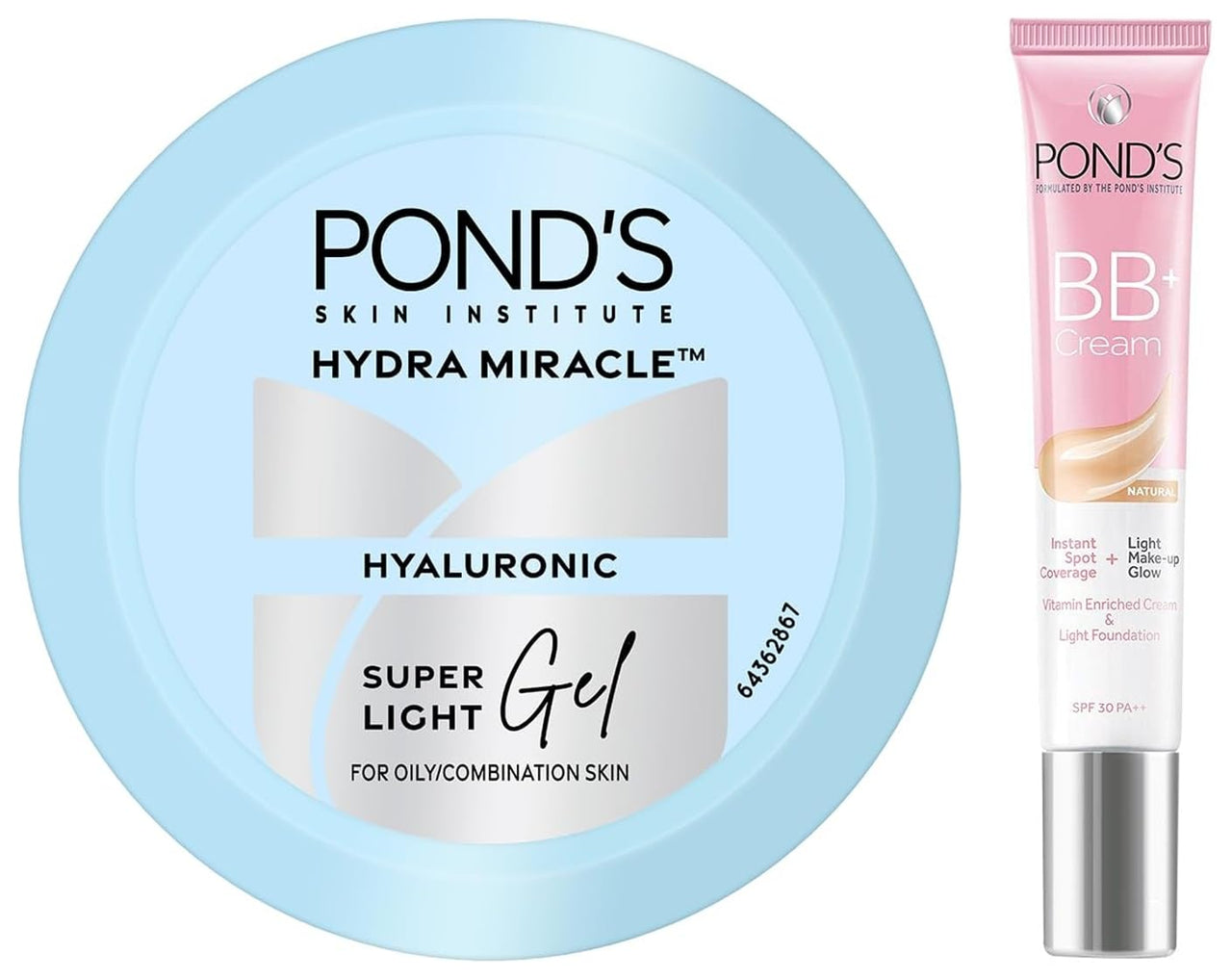 POND'S BB+ Cream, Instant Spot Coverage + Light Make-up Glow, Natural 18g,POND'S Super Light Gel Oil Free Face Moisturizer 50 g | With Hyaluronic Acid & Vitamin E for Fresh