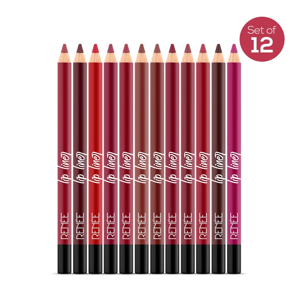 RENEE Define Matte Lip Liner, Long Lasting & Smudge Proof, Full Coverage, Intensely Pigmented, Easy Glide Formula, Vitamin E & Castor Oil Infused, Set of 12
